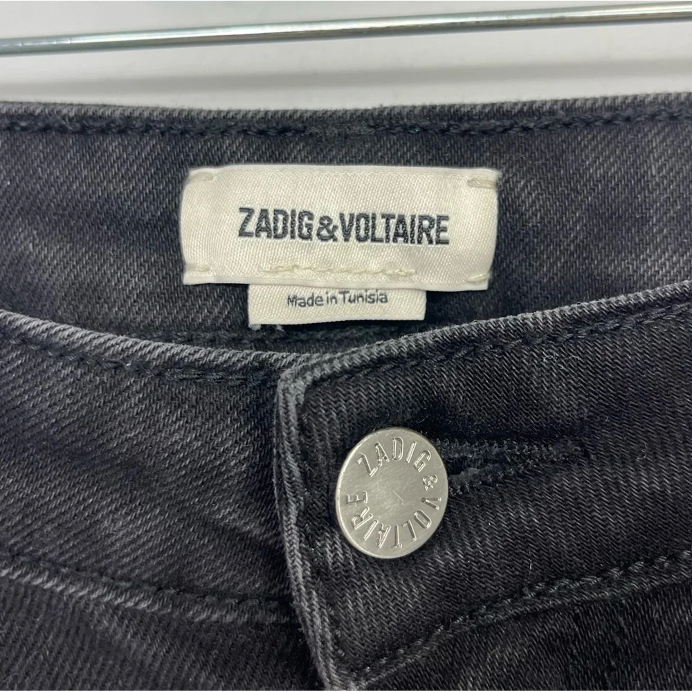 Zadig & Voltaire Paris Eva Zip Jeans Raw Released Hem Slim Skinny Black 27 - Picture 9 of 16